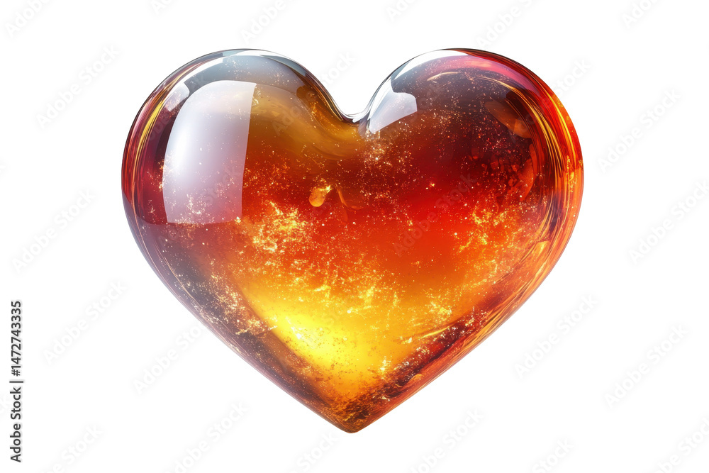 Poster colorful transparent heart shape with a gradient of warm shades, ideal for romantic themes and creat