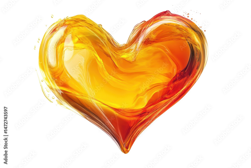 Poster colorful transparent heart shape with a gradient of warm shades, ideal for romantic themes and creat