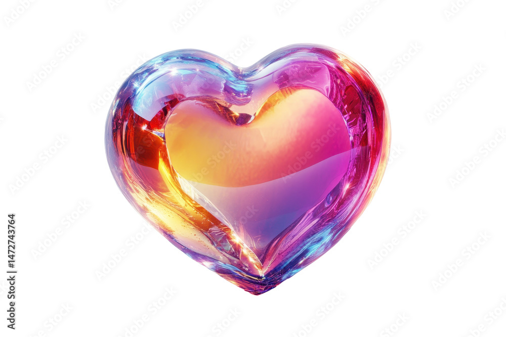 Poster Colorful transparent heart shape with a gradient of warm shades, ideal for romantic themes and creative designs