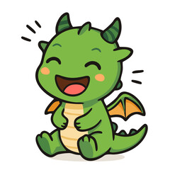 Cartoon Dragon Laughing Joyfully kawaii outlined