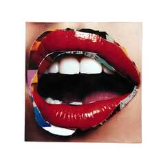 Artistic collage of a retro-style woman's lips isolated on a background
