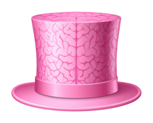 A pink top hat made of brain patterns, a vector illustration isolated on a transparent background