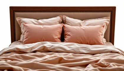 Serene bedroom scene featuring neatly arranged pillows cozy environment soft lighting home decor concept