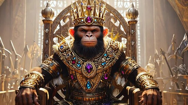 Monkey king on a throne.