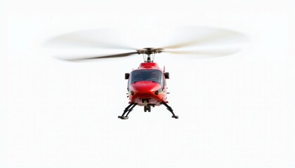 Helicopter in flight aerial view dynamic action spin blades outdoor environment