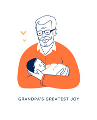 Elderly man lovingly cuddles baby grandson at home