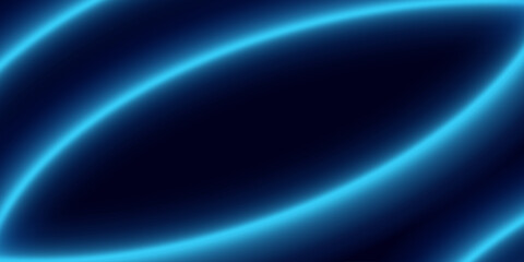 Neon light lines perspective. Realistic vector illustration of dark hall with circle shaped geometric lights, dark blue illumination shining in dark corridor, futuristic virtual portal
