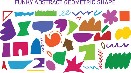 Colorful funky abstract geometric shape collection in modern Memphis style. Trendy vector design for backgrounds, posters, scrapbooking, collage, or digital art. Perfect for vibrant creative projects 