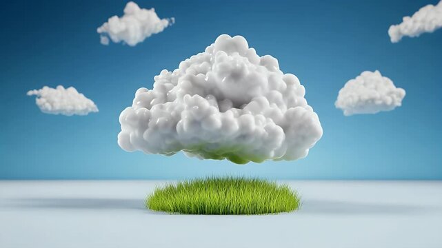 Floating Cloud over Green Grass Patch Against Blue Sky 4K UHD  video footage