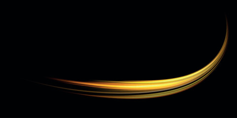 Golden glowing shiny spiral lines effect. Curved yellow line light. Vector illustration of a burning falling fireball meteor. 