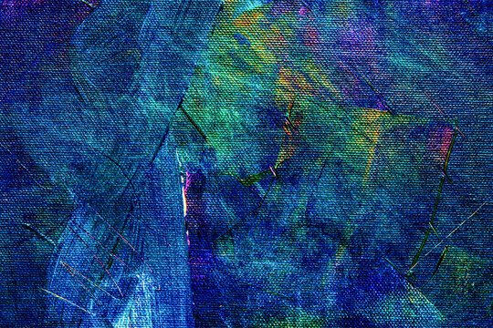 Bright magenta and blue abstract pattern filled with angular and grainy textures. The overlapping shards create a sense of artificial camouflage or digital noise on a synthetic surface.