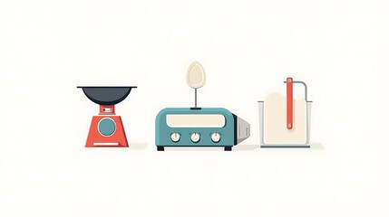 Kitchen Appliances Scale with Toaster, and Mixer.