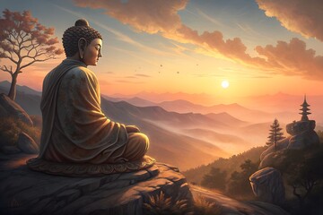 buddha silhouette on golden sunset background beliefs of Buddhism
