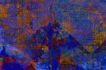 Richly layered abstract painting with deep brushstrokes in orange, blue, and black tones, resembling an emotional landscape or expressive field of movement. Perfect for expressive design, conceptual