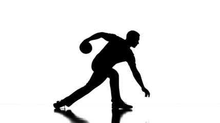 silhouette of a man bowling, dynamic pose, transparent background