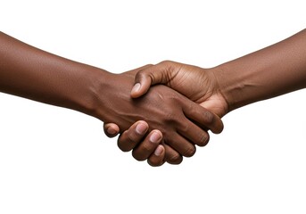 A firm handshake between two dark-skinned individuals, representing a successful agreement.