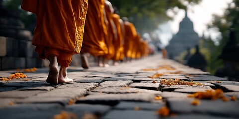 Fototapeta premium Monks path adorned with flowers
