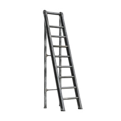A sturdy metal ladder leans against a dark background promising access to heights
