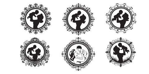 Obraz premium Mom and son, mother and son black silhouette