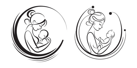 Mom and son, mother and son black silhouette