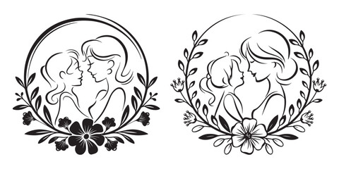 Mom and son, mother and son black silhouette