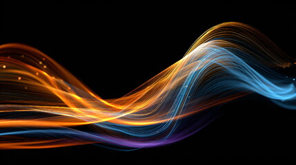Fototapeta premium Abstract wavy line of glowing light trails. Digital particle flow, visualization of energy. Modern technology concept website template design background.