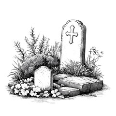 vector drawing sketch of grave on white background .Generative AI