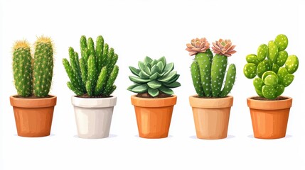 Fototapeta premium Varied succulents in pots on a white background