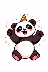 Naklejka premium Cute panda wearing a party hat with confetti, celebrating a joyful and festive occasion.