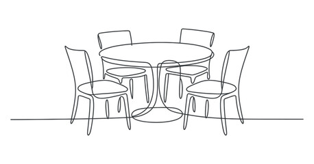 Simple Line Drawing of a Round Table with Four Chairs Minimalist Home Decor Illustration