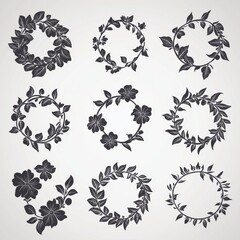 Nine complex flower designs are laid out in a grid, with each one showcasing swirling patterns and stylized blooms