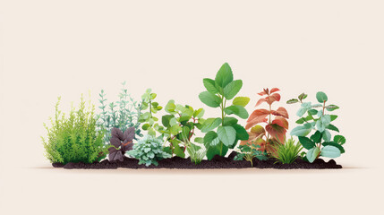 Vibrant assortment of potted plants in rich soil