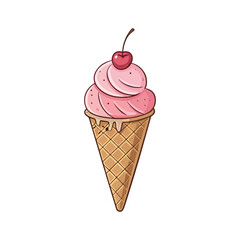 Cherry ice cream design. Fresh ice cream graphic print design for t shirt, apparel, posters, background and others. Retro ice cream hand drawn vector art, Enjoy summer with sweet ice cream.