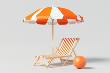 Striped Beach Umbrella, Lounger, and Ball: A Summer Idyll