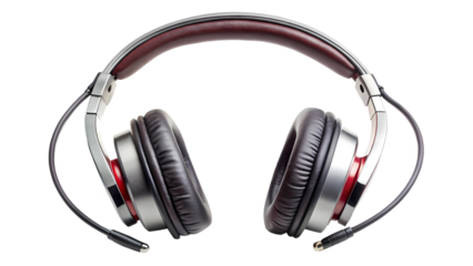 Studio headphones in silver and burgundy on a pure transparent background