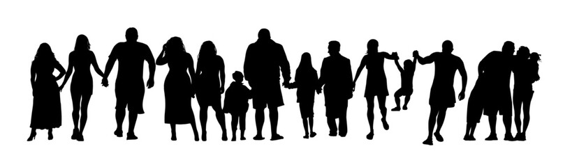 Silhouettes of groups of people set. hand drawn. Not AI, Vector illustration