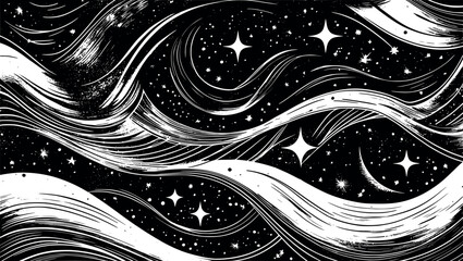 Celestial abstract background in engraved vintage sky pattern