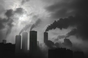 Air pollution. Smokestacks making air pollution over dramatic sky