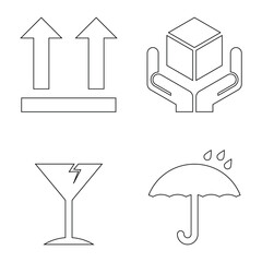 packaging icon set, different packaging vector symbols, This side up, Keep dry, Handle with care,  Fragile,  vector icon set.