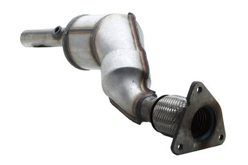 Long curved car exhaust pipe assembly with dual mounting flanges and integrated flex section. Designed to reduce vibrations and channel exhaust gases efficiently in compact and mid-sized vehicles.