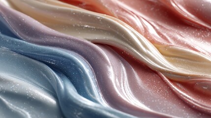 Smooth pearl glaze applied over a fluid metallic pattern, featuring a subtle baby hue in a high-resolution image.