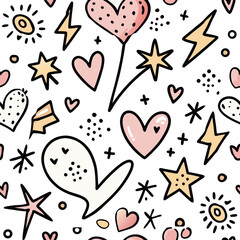 Pink soft colour simple kids scribbles on white background