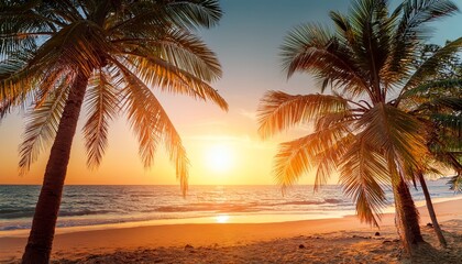 the warm sun is shining brightly through the palm trees on the beach