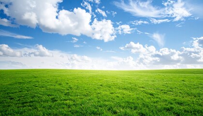 Obraz premium Green Landscape with Blue Sky and Clouds Wide-angle