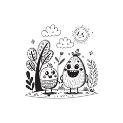  Hand-drawn-cartoon-abstract-black-and-white-illustration 