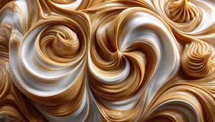 Swirling Patterns of Creamy Peanut Butter and White Texture Creating an Appealing Abstract Design for Food Photography