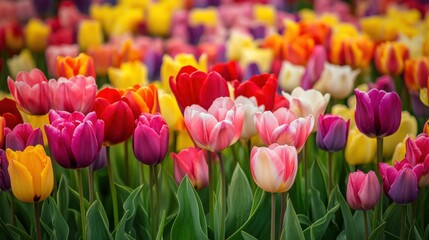 Fototapeta premium Vibrant colorful tulips in a spring garden.