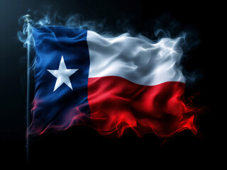 Texas flag with Lone Star, smoke effect, symbol of pride and heritage.