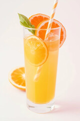 Fototapeta premium Glass of fresh orange juice with slice, refreshing and vibrant summer drink.