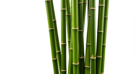 Fototapeta premium Fresh green bamboo stalks isolated on white backdrop, clean botanical nature